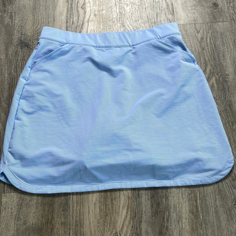Peter Millar Women’s Tennis Skirt, Light Blue/White Stripe with shorts, size XL